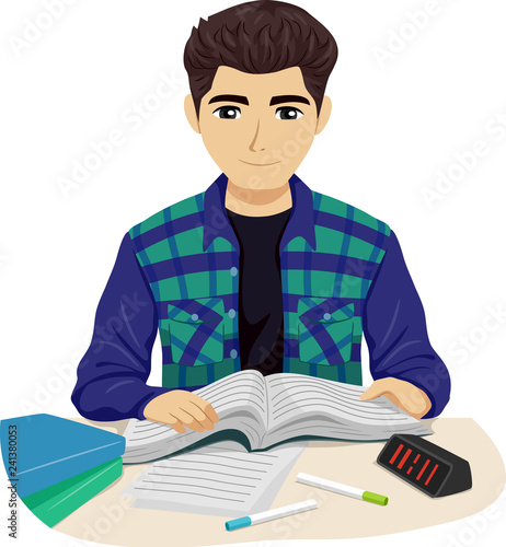 Teen Boy Study Time Illustration