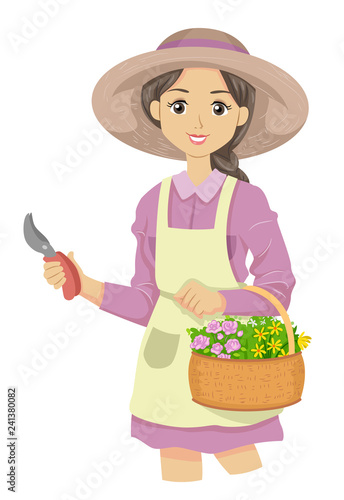 Teen Girl Collect Flower Il...