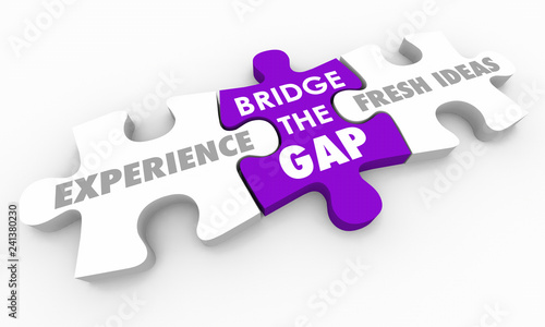 Experience Vs New Fresh Ideas Bridge the Gap Puzzle Pieces 3d Illustration