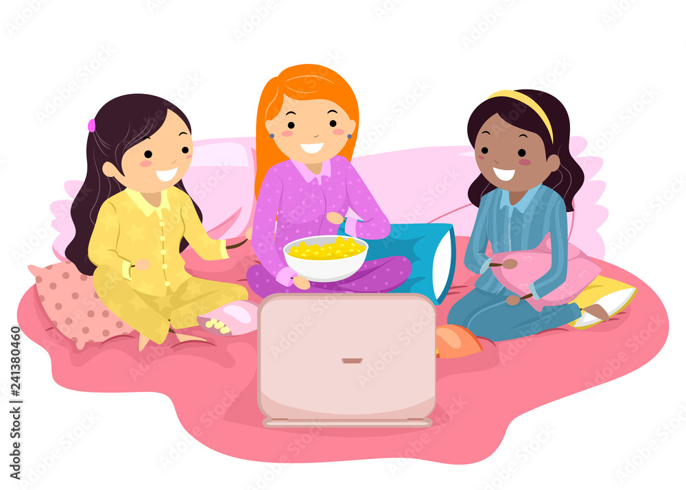 Stickman Teen Girls Watch Movie Laptop Sleepover Stickman Teen Girls Watch Movie Laptop Sleepover