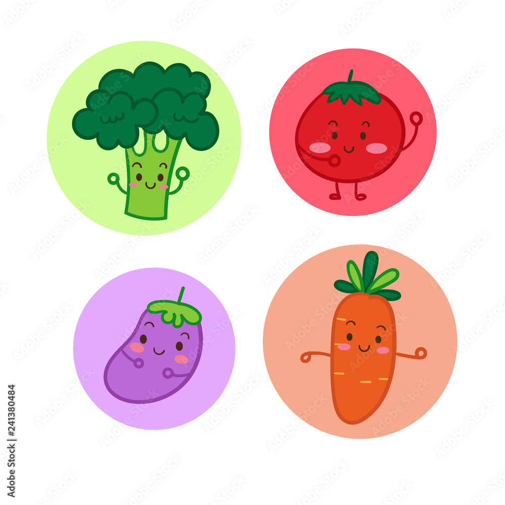 Vegetables set- Vegetables cartoon cute cartoon illustration: series  Illustration of cute vegetables and fruit)- card and Print for t-shirt.  Romantic hand drawing illustration for children. Stock Vector | Adobe Stock