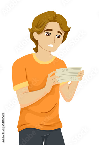Teen Guy Paycheck Sad Illustration