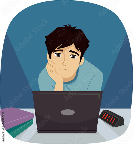 Teen Guy Study Sad All Nighter Illustration photo