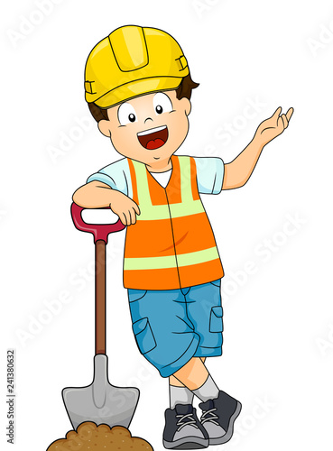 Kid Boy Hard Hat Shovel Ill...