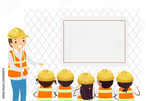 Stickman Kids Construction Site Board Illustration