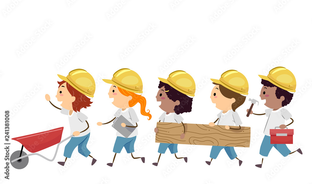 Stickman Kids Walk House Construction Illustration Stock Vector | Adobe ...