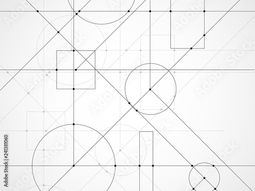 Abstract background of engineering drawing. Technological wallpaper made with circles and lines. Geometric design