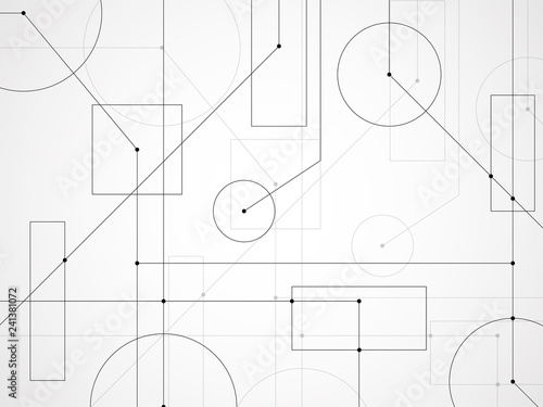 Abstract background of engineering drawing. Technological wallpaper made with circles and lines. Geometric design