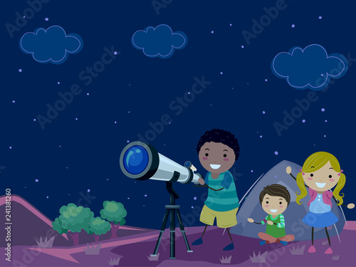 Stickman Kids Night Star Gazing Illustration