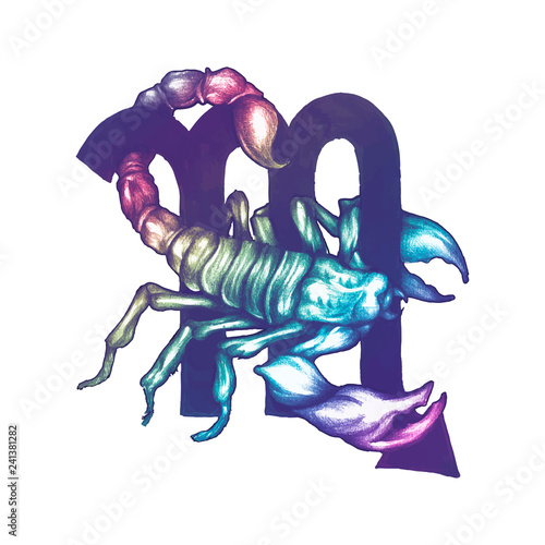 Hand drawn horoscope symbol of Scorpio illustration