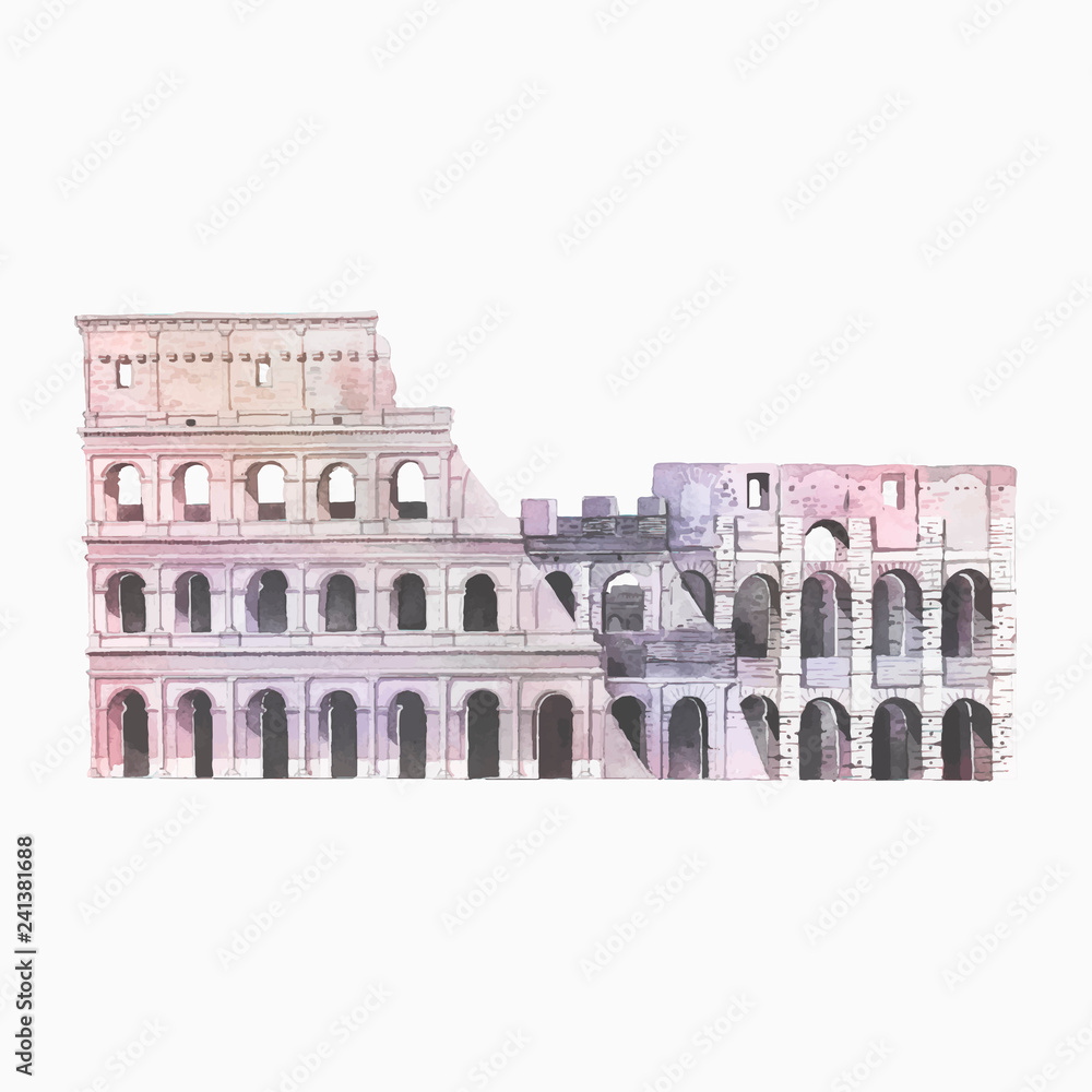 The Roman Colosseum in Rome watercolor illustration