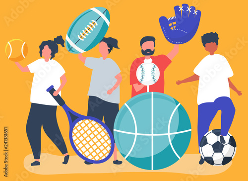 Athletes carrying different sport icons