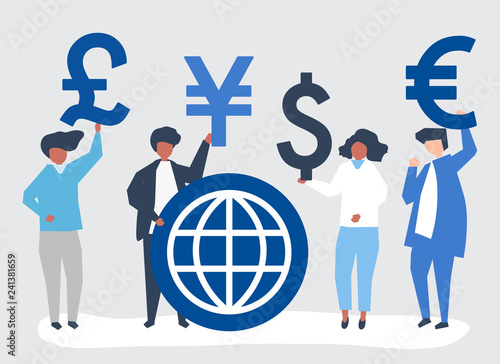 People carrying different currency sign