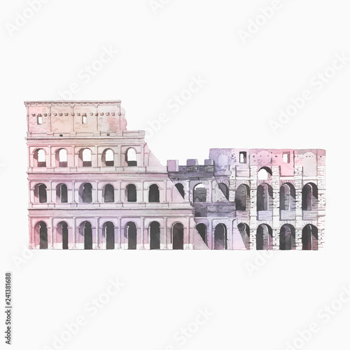 The Roman Colosseum in Rome watercolor illustration