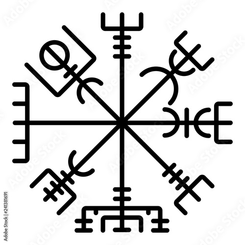 Vegvisir runic compass galdrastav Navigation compass symbol icon black color vector illustration flat style image