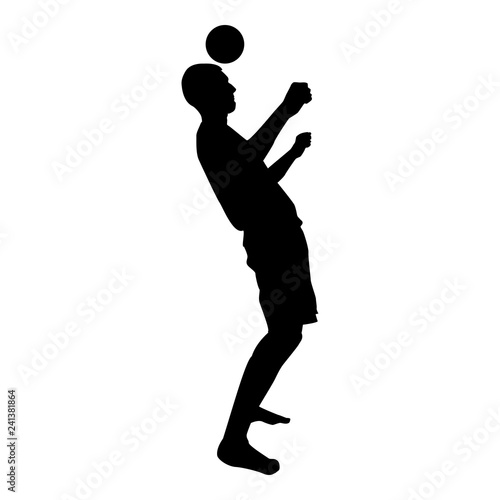 Man kicks the ball on head. Soccer player taps ball with his head Football concept Juggling trick with ball icon black color vector illustration flat style image