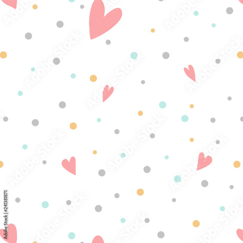Colorful polka dots with hearts vector