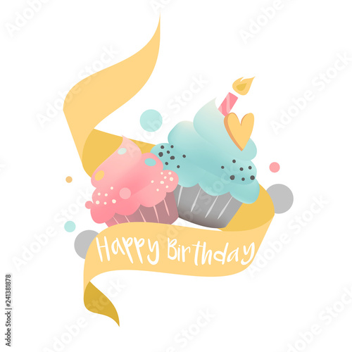 Colorful cupcake vector with a candle