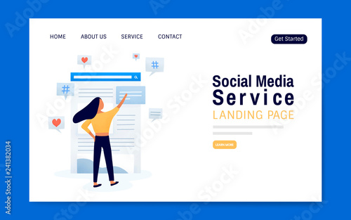 Social media service landing page layout vector