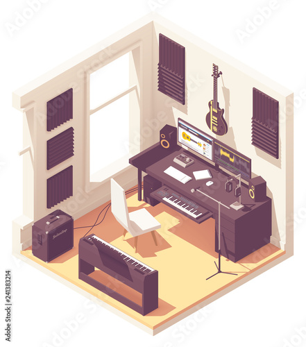 Vector isometric home music recording studio