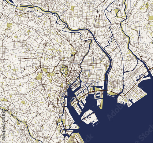 map of the city of Tokyo, Kanto, Island Honshu, Japan