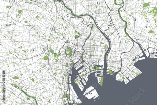 Fotografia map of the city of Tokyo, Kanto, Island Honshu, Japan