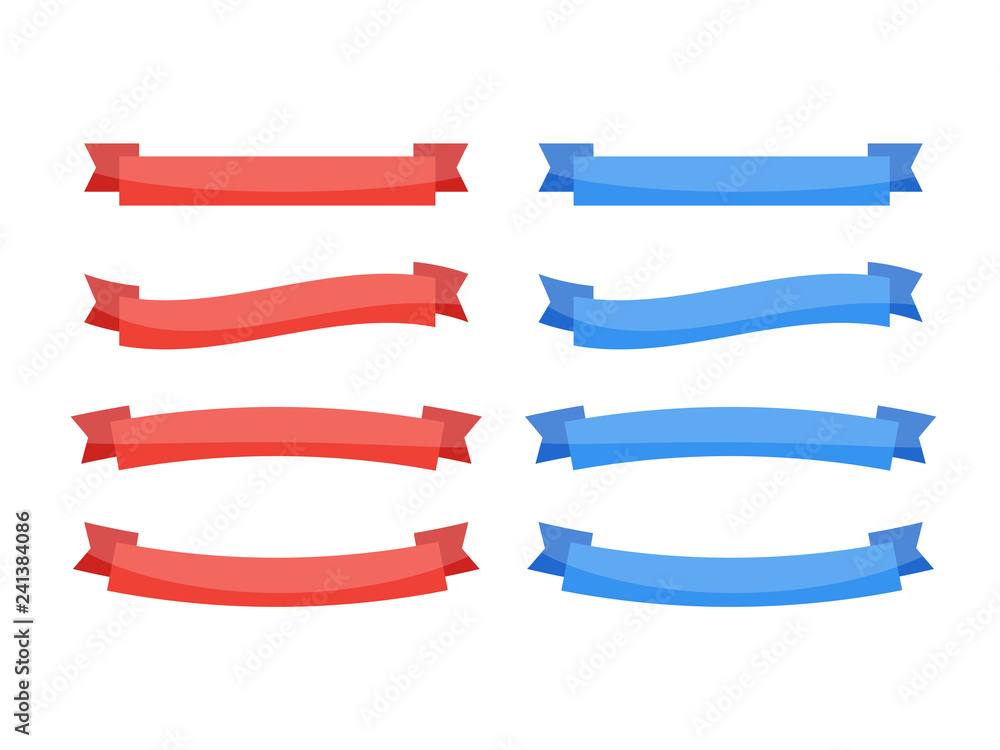 Set of red ribbons. Vector banner and bow background
