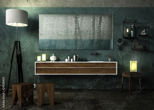 Tableau sur toile Antikes Badezimmer mit Holzmöbeln
