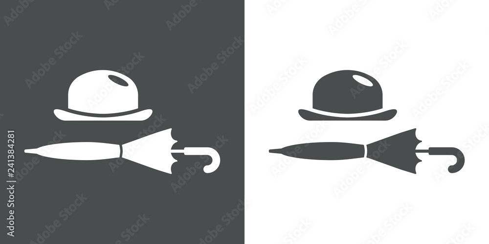 Icono plano con bombín y paraguas cerrado horizontal en gris y blanco  vector de Stock | Adobe Stock
