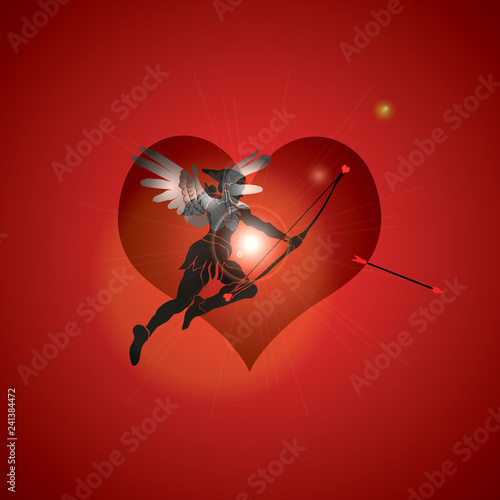 A Cupid shooting a heart arrow for Valentine concept. 