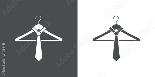 Icono plano con percha con corbata en gris y blanco