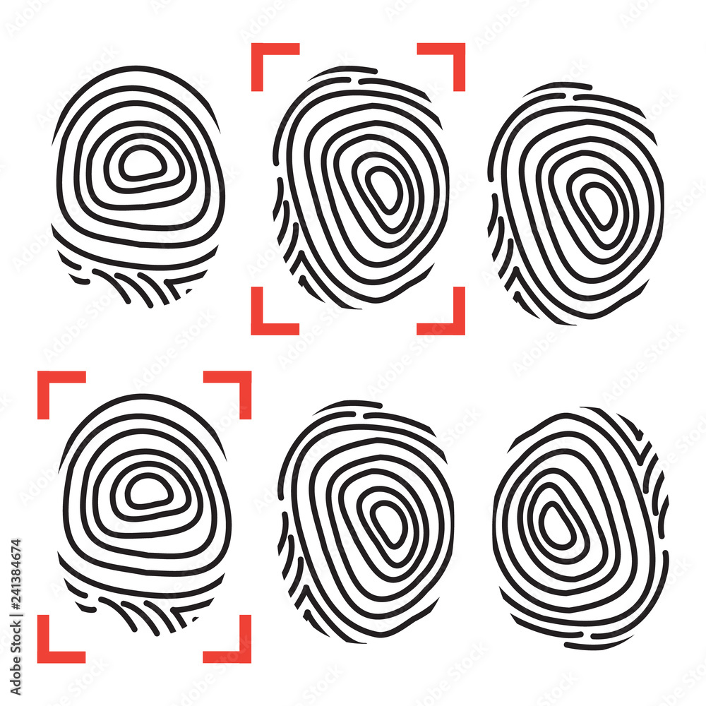 Fingerprints identity scan. Security biometric vector icons. Fingerprints identity scan. Security biometric vector icons.