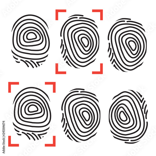 Fingerprints identity scan. Security biometric vector icons.