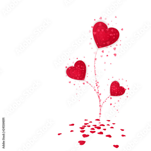 Fototapeta Naklejka Na Ścianę i Meble -  Flower from red paper hearts. Valentines day card on white background. Vector illustration