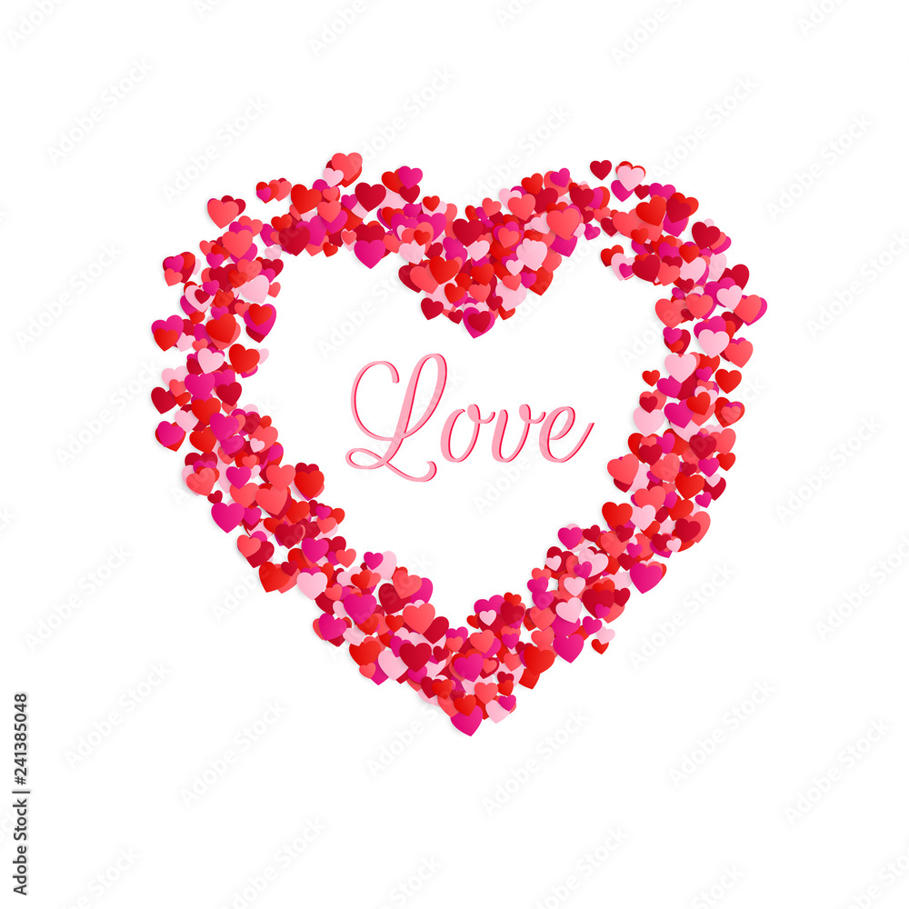 Love inside of heart frame. Romantic decoration element for Mothers Day or Valentines Day or Womens Day. Vector illustration isolated on white background
