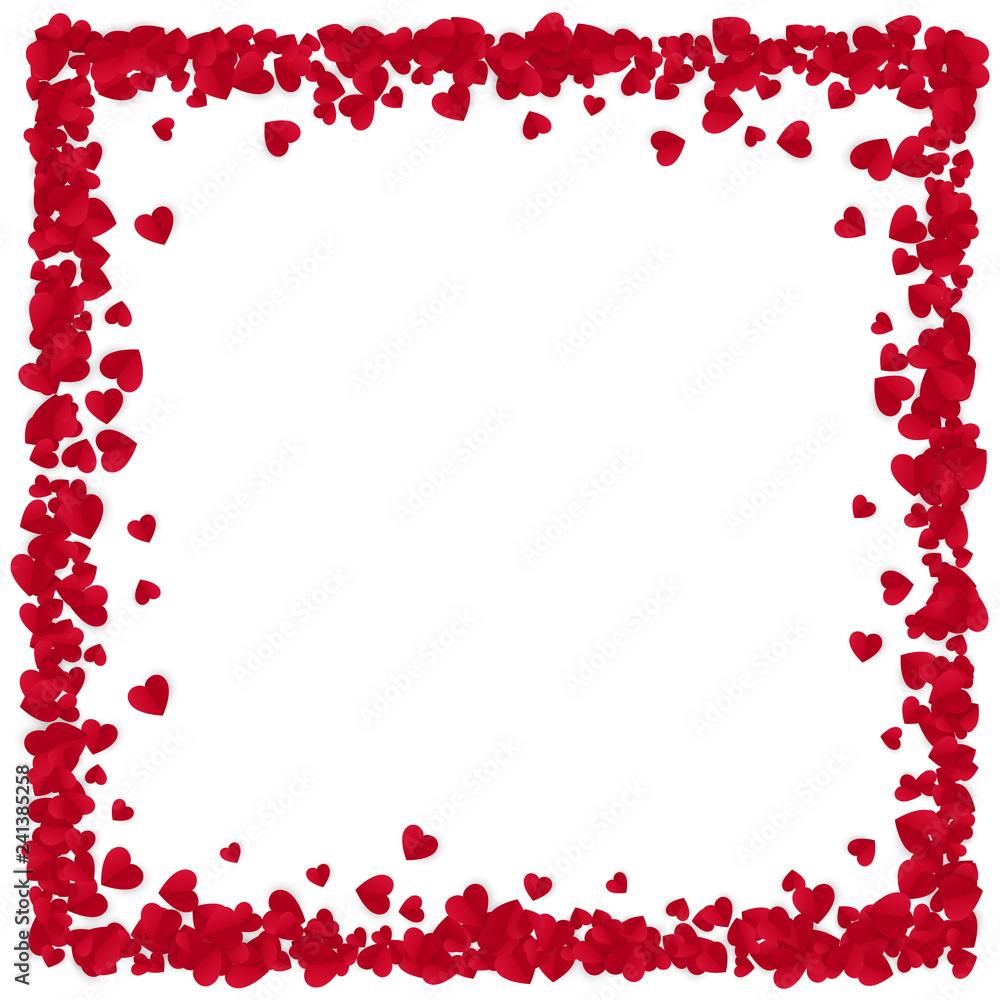 Red Paper Heart Frame Background. Valentine's Day romantic background. Heart Frame with space for Text. Vector illustration isolated on white background