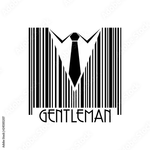 Logotipo con texto GENTLEMAN con código de barras con corbata en color negro