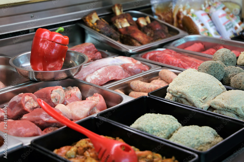 Obraz premium Variety of meat products in the butchery