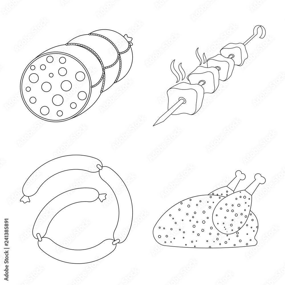 Vector design of meat and ham symbol. Set of meat and cooking stock vector illustration.
