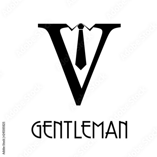 Logotipo con texto GENTLEMAN con letra V con corbata en color negro