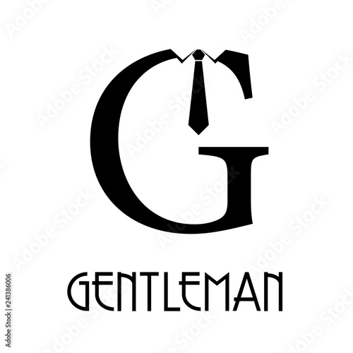 Logotipo con texto GENTLEMAN con letra G con corbata en color negro