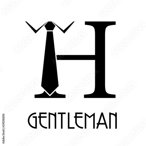 Logotipo con texto GENTLEMAN con letra H con corbata en color negro