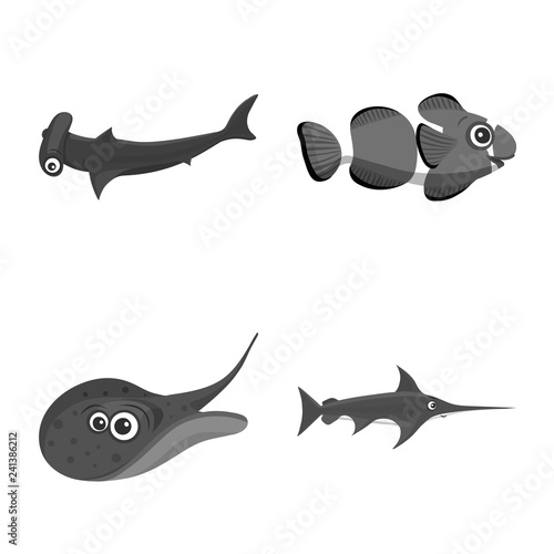 Vector illustration of sea and animal sign. Collection of sea and marine stock vector illustration.