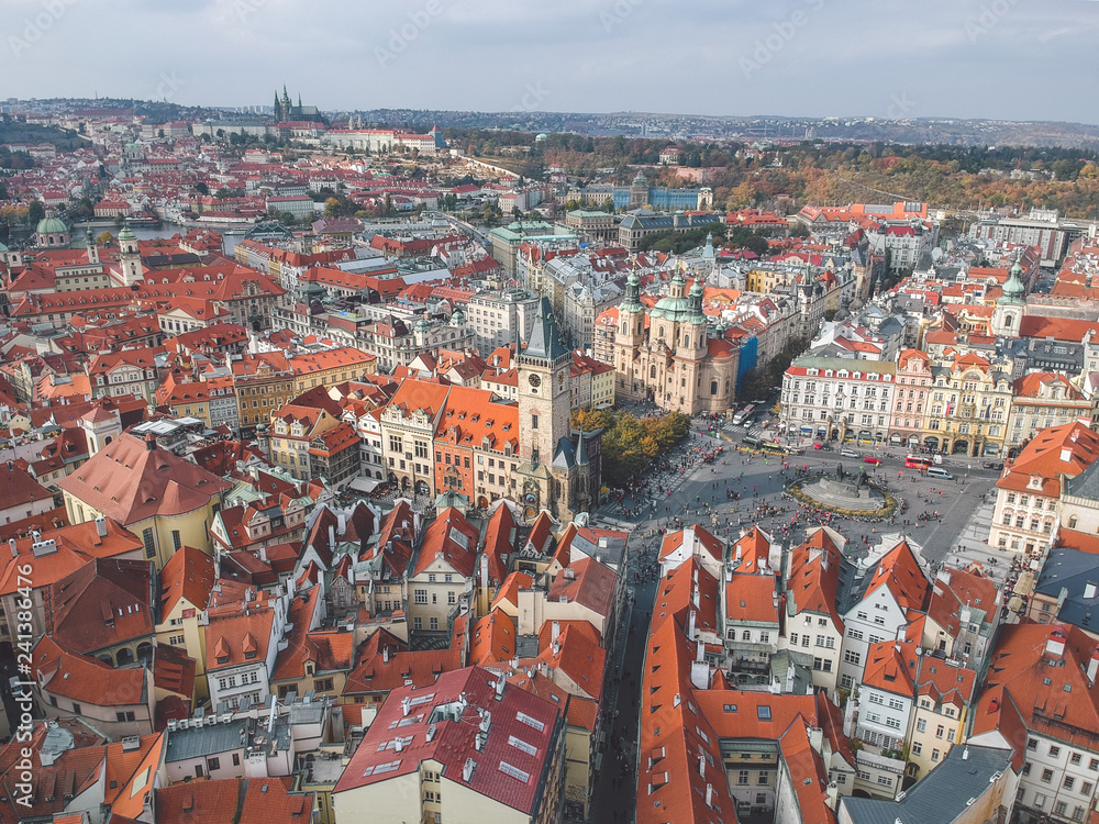 Prague, Czech Republic. Panoramic aerial old town cityscape