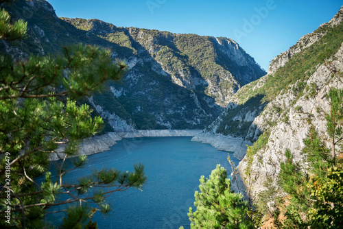 ridge of hills, Piva Canyon, Montenegro, Artifical lake in PIva river. Durmitor National Park. Balkans, Europe.