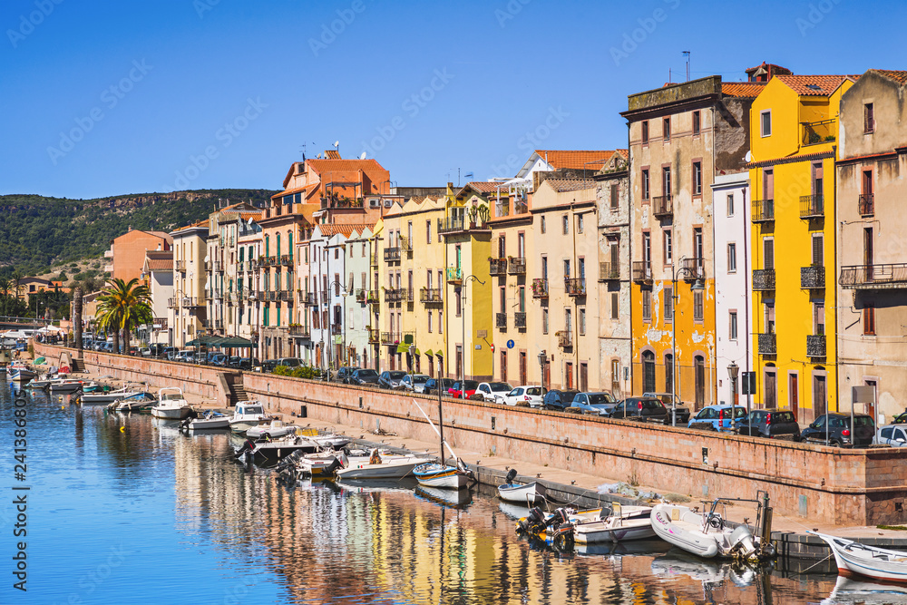 Italian vacations. Beautiful view of Bosa town, Sardinia island, Italy. Popular travel destination