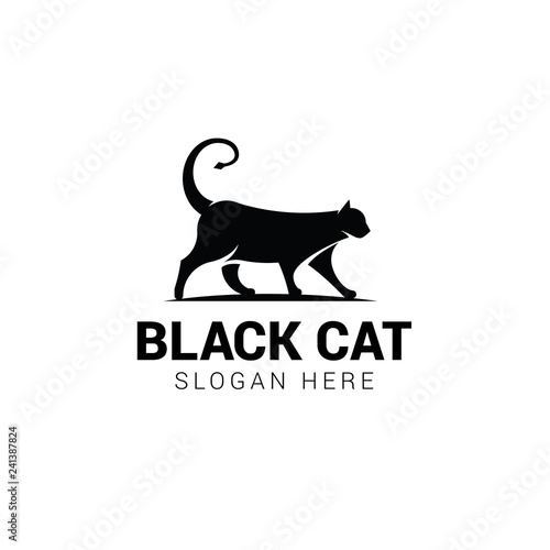 Black cat logo template isolated on white background