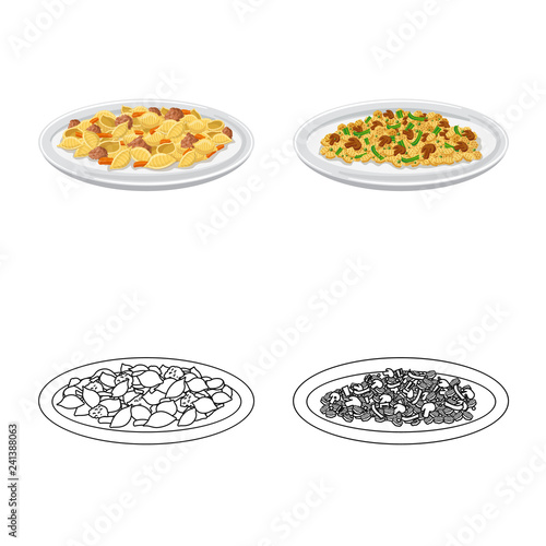 Vector design of pasta and carbohydrate icon. Collection of pasta and macaroni stock vector illustration.