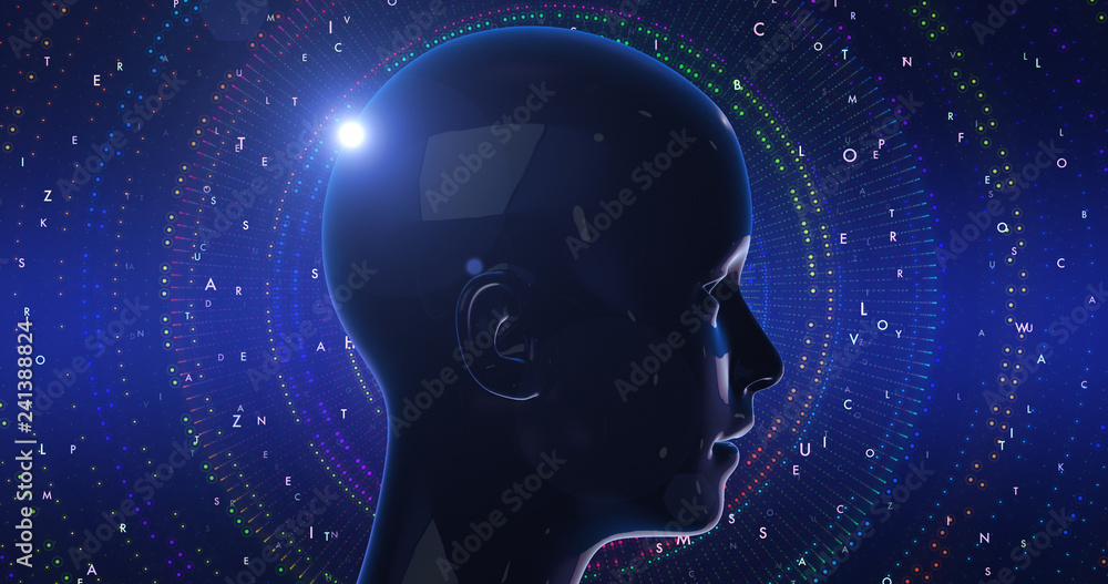 Abstract Artificial Intelligence And Technology Related Render With Human Head Abstract Artificial Intelligence And Technology Related Render With Human Head