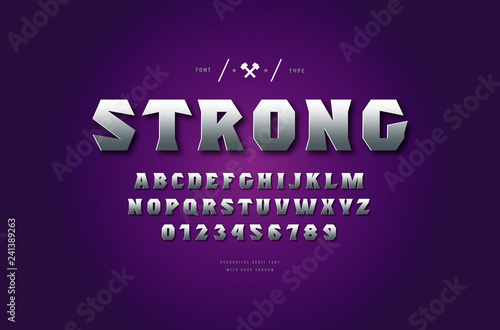 Silver colored and metal chrome serif font